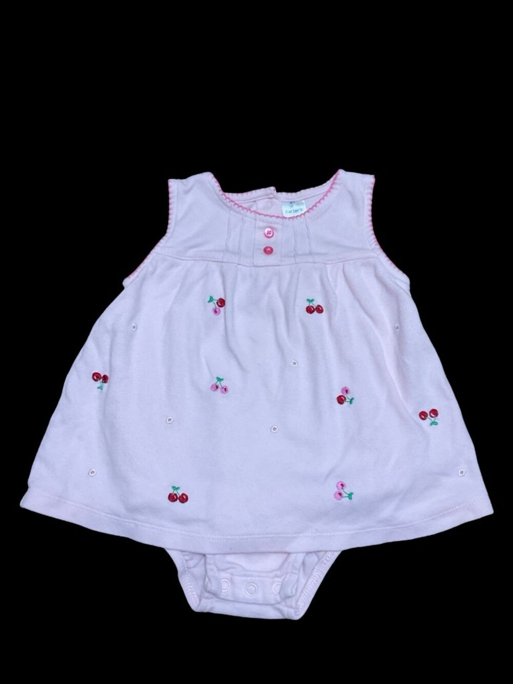 🌻10/$25 - Pink Romper w/ Cherry Embroidery